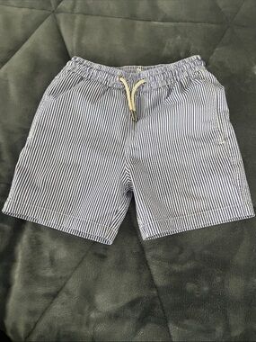 Boys Fair Harbor Navy/White Stripe Swim Trunks Medium
